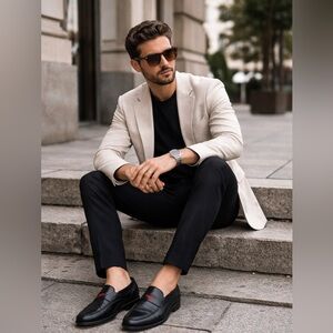 🖤 Gucci Mens Black Leather Loafers Size 7.5